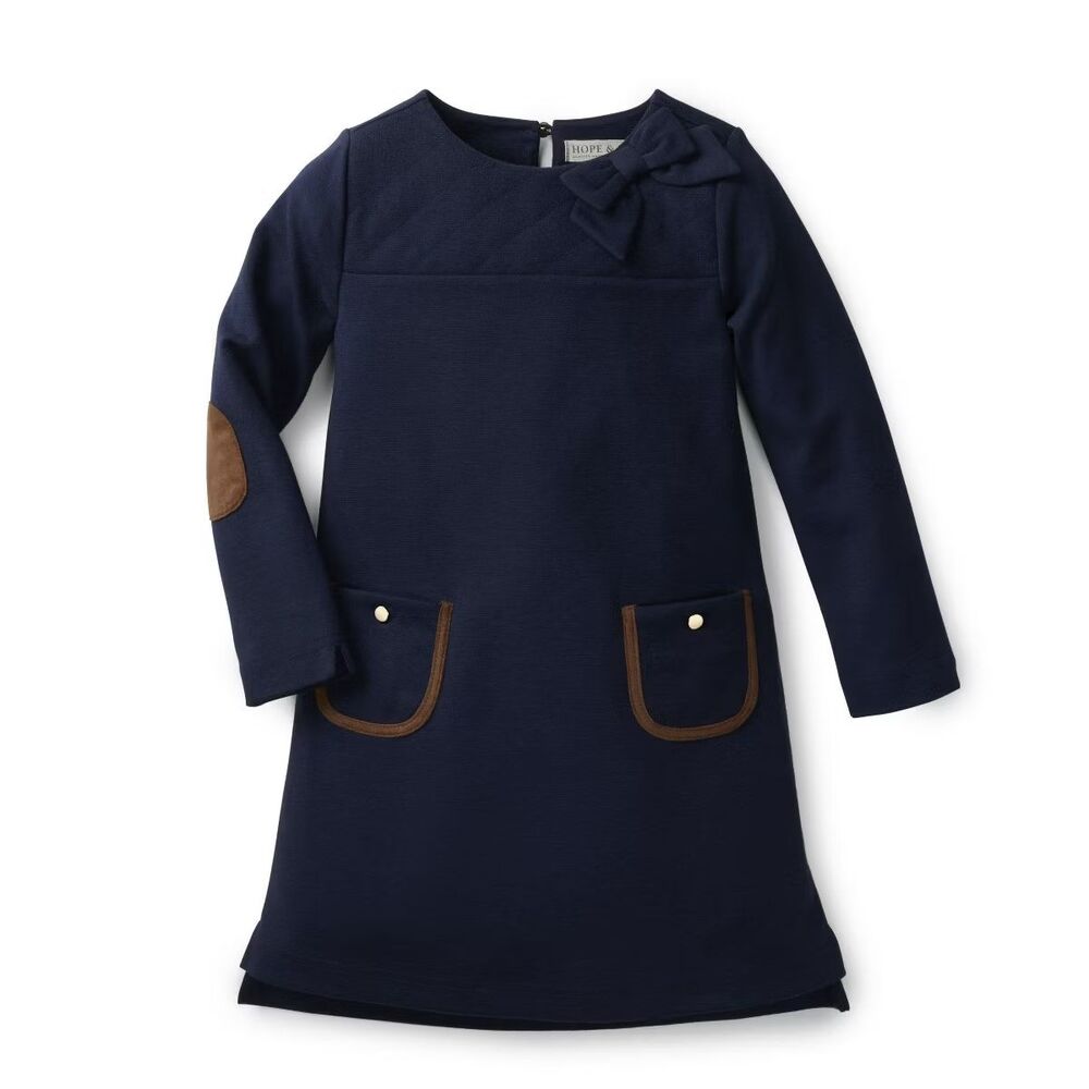 Hope & Henry Quilted Ponte Riding Dress Navy Elbow Patches 4 Equestrian Preppy